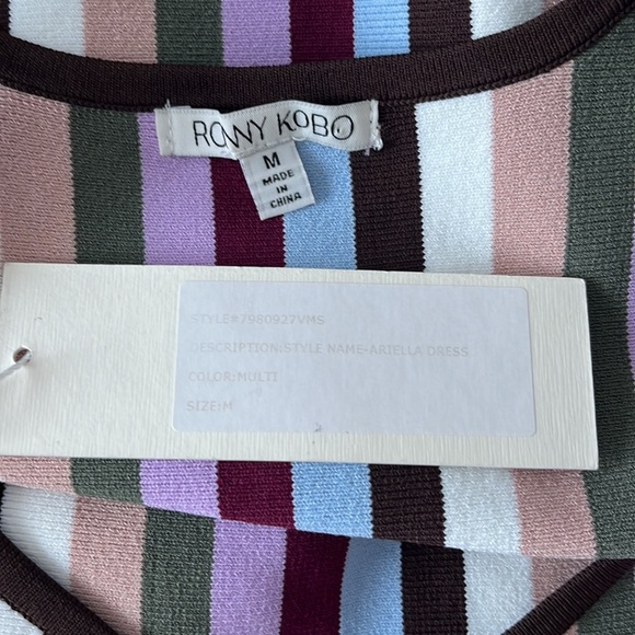 $428 Ronny Kobo Arielle Striped Bodycon Knit Mini Dress Retro 90s - Picture 8 of 12